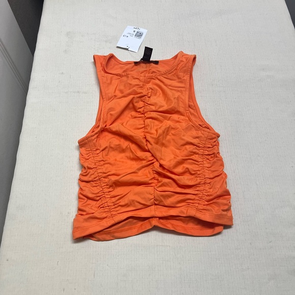 NWT Forever 21 juniors S orange ruched tank top - Picture 2 of 8